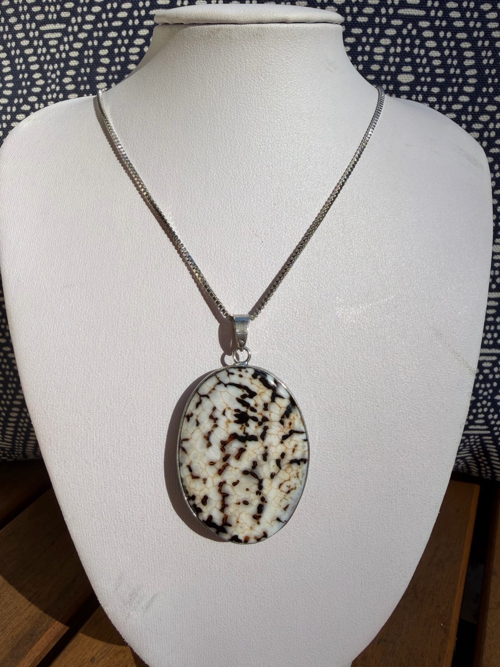 Large Picture Agate Brown Black and Silver Pendant Necklace